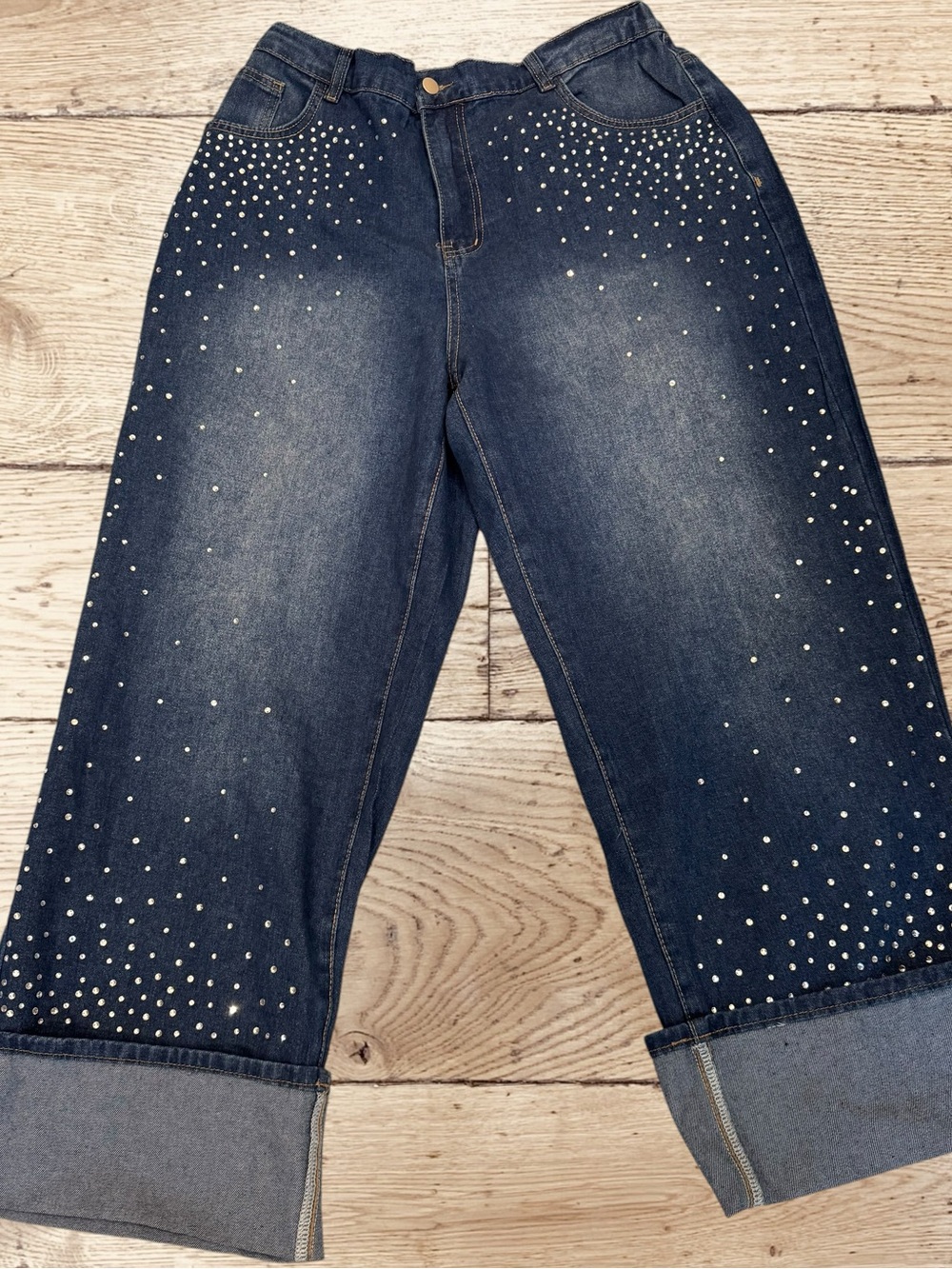 SHEIN Curve Rhinestone Wide Leg Jeans Size 1XL